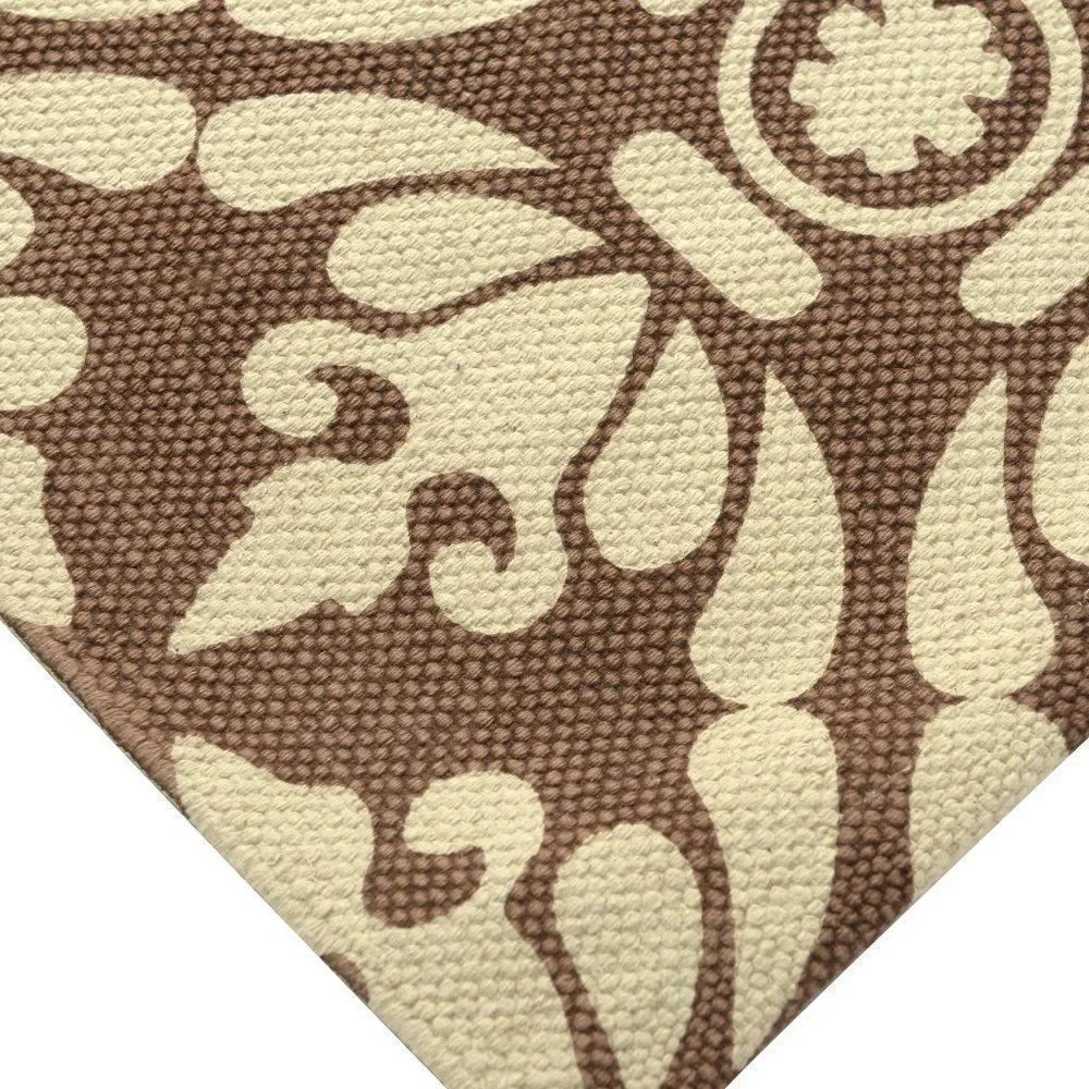 Rich Damask Bath Rug 100% Brown & Cream NWT
